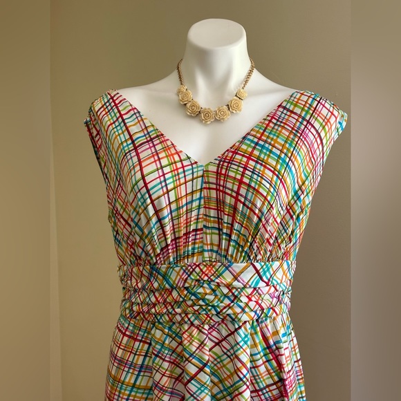 Chadwick’s Collections White Multi Color Empire Waist V Neck Front & Back SZ 12P - Picture 2 of 11